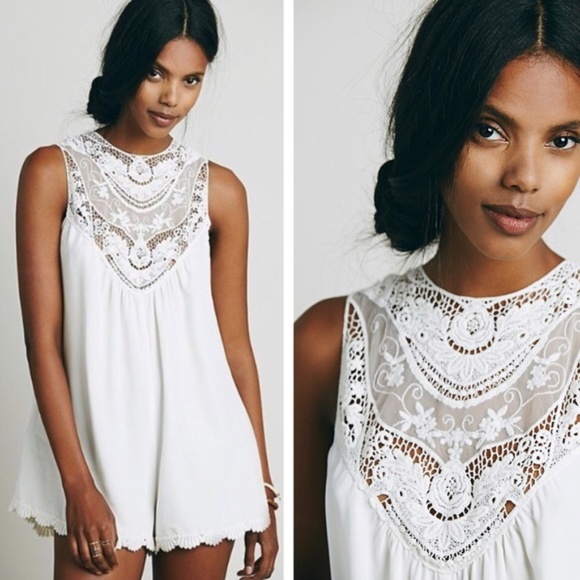 Free People Pants - Free People White Lacy Romper XS